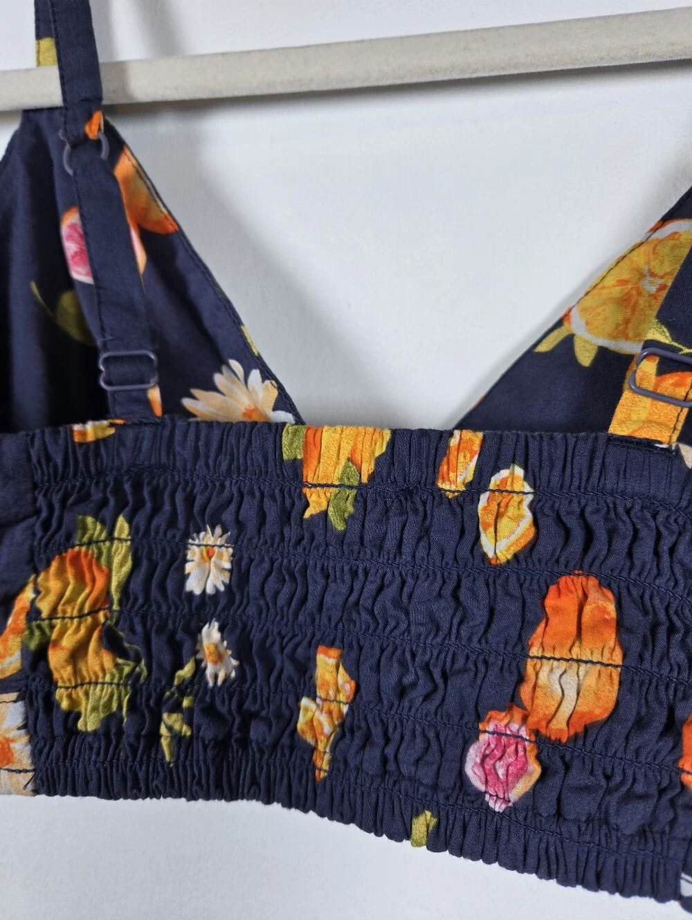 Old Navy Classic Woven Citrus Floral Navy 2pc Pajama Set Bralette Shorts S-M